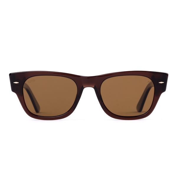 Brown wayfarer sunglasses on a white background