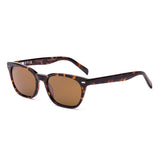 Sunglasses with tortoiseshell frame and brown lenses on a white background