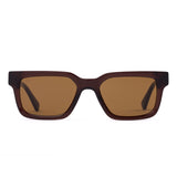 Square sunglasses with brown frame and brown lenses on a white background