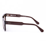 Square sunglasses with brown frame and brown lenses on a white background