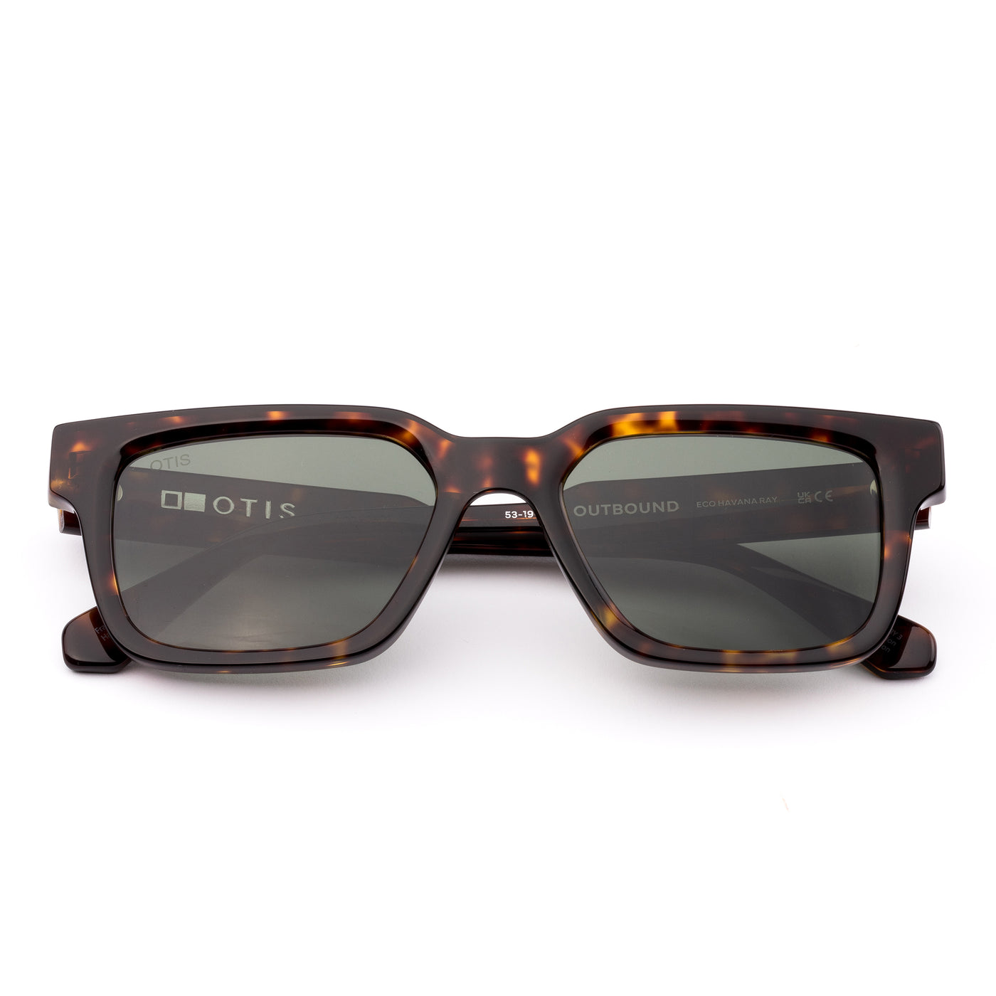 Square sunglasses with a tortoiseshell frame and grey lenses on a white background