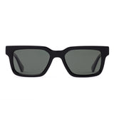 Black sunglasses with dark lenses on a white background