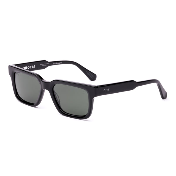 Black sunglasses with a white background