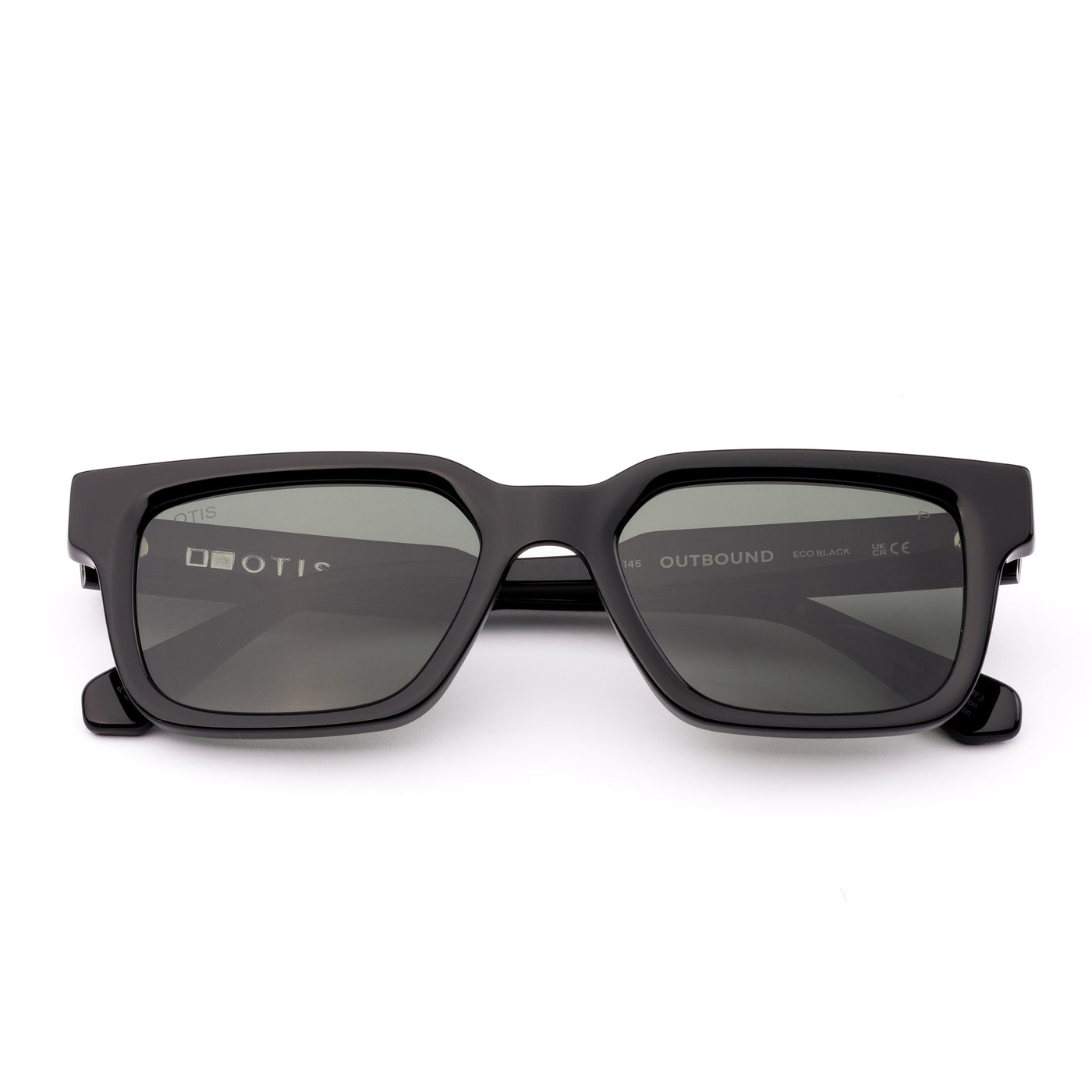 Black sunglasses with dark lenses on a white background