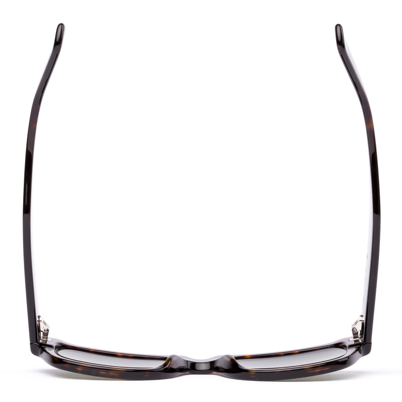 Wayfarer sunglasses with tortoiseshell frame and dark lenses on a white background