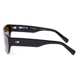 Black sunglasses with brown lenses on a white background