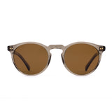 Round sunglasses with brown lenses on a white background