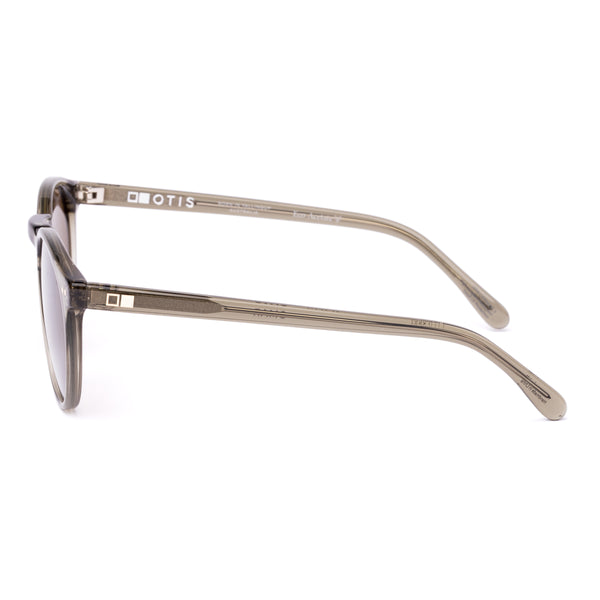 Round sunglasses with brown lenses on a white background