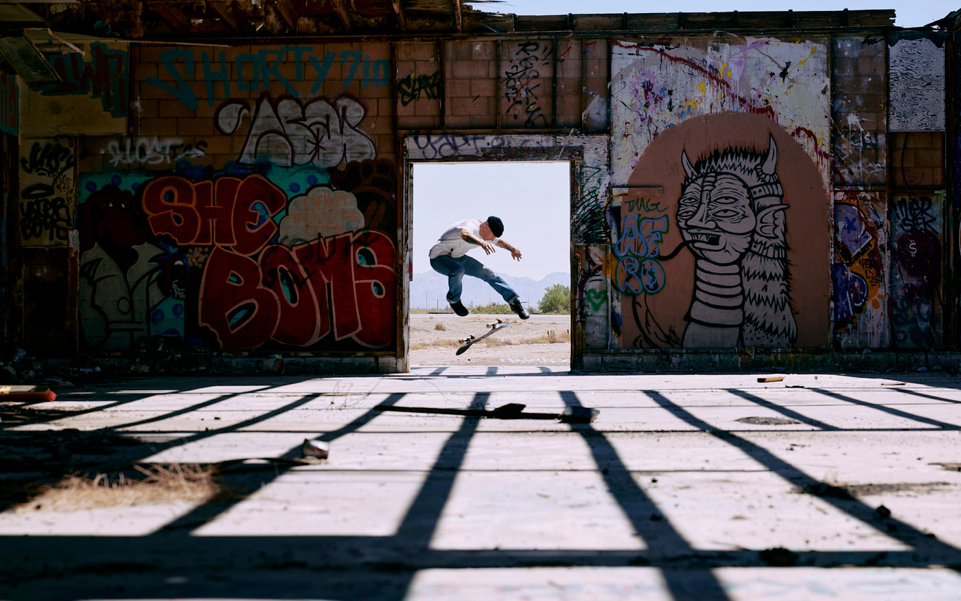 Jamie Thomas doing a trick on his skateboard