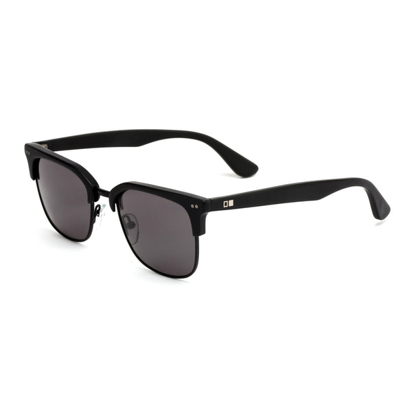 Black sunglasses with grey lenses on an angle