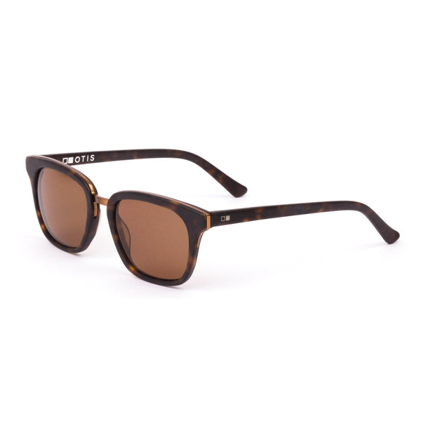 Brown and gold OTIS eyewear sunglasses from an angle