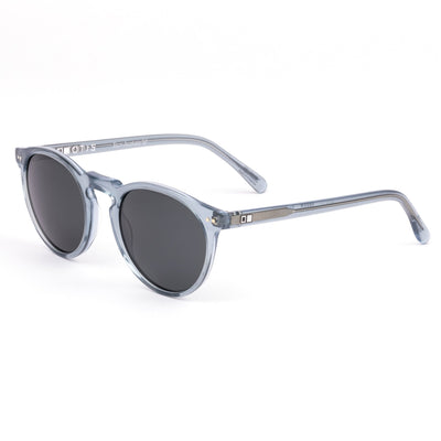 Round blue mineral glass sunglasses