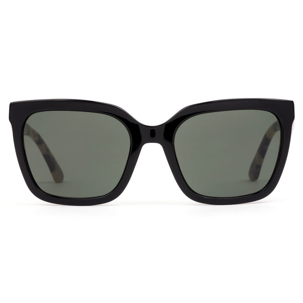 Black scratch resistant sunglasses by OTIS eyewear called Pursuit in Eco Havana Licorice
