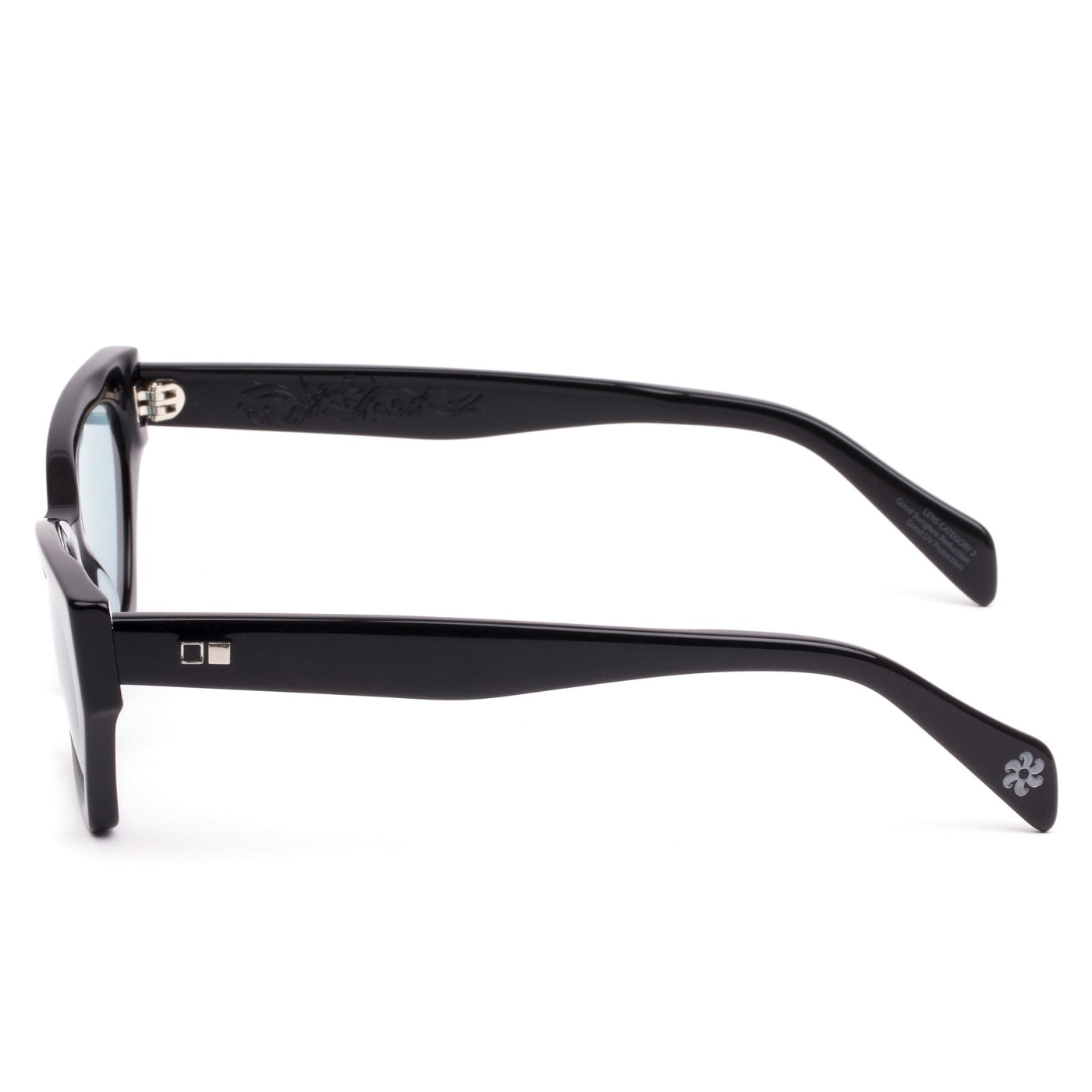 Black scratch resistant sunglasses with blue trans lenses