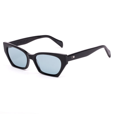 Black scratch resistant sunglasses with blue trans lenses