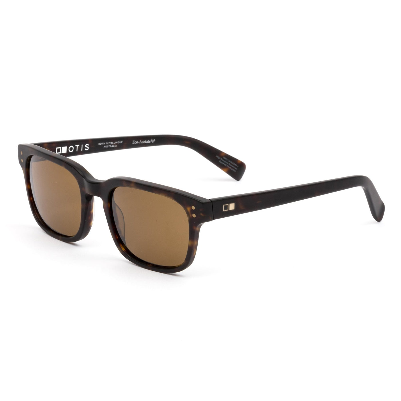 Dark tort sunglasses facing the side