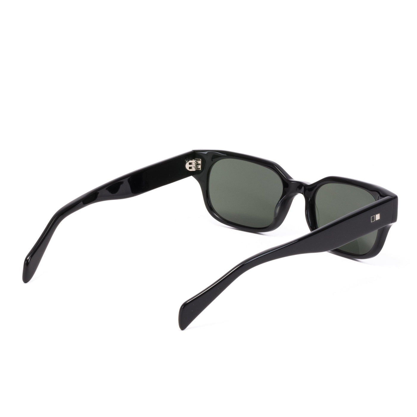 Black sunglasses facing the back 